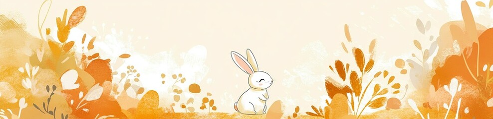 Easter vector illustration in orange and beige colors with bunny drawings conveying resilience of...