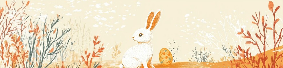 Easter vector illustration in orange and beige colors with bunny drawings conveying resilience of...