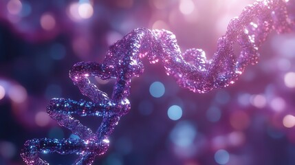 Scientific biotechnology background featuring DNA strands, molecular structures, and futuristic technological elements representing genetic research breakthroughs