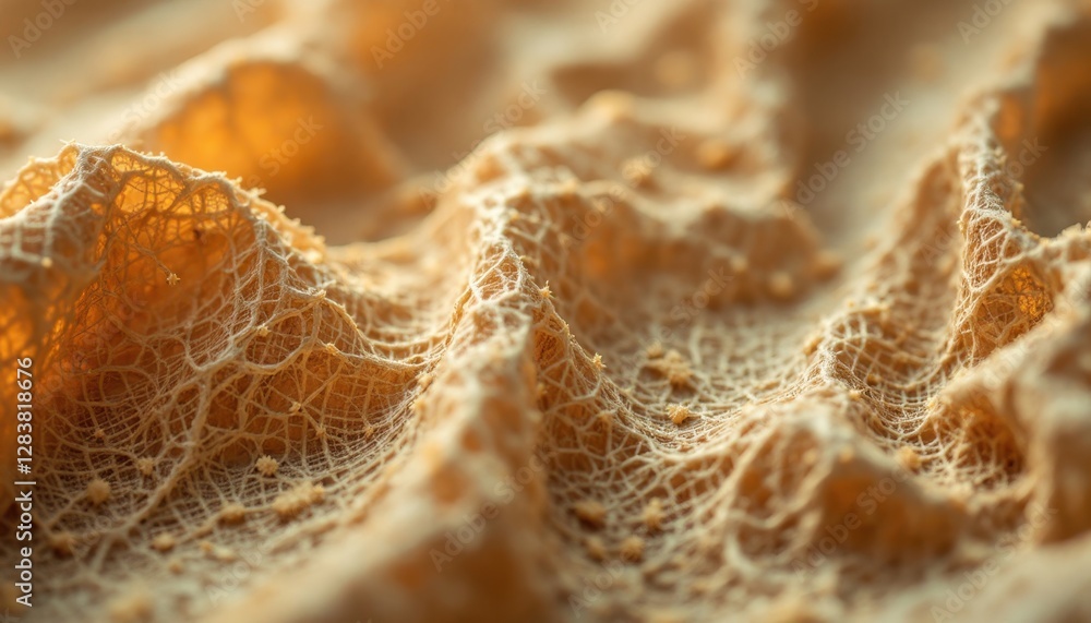 Poster close-up of textured beige fabric with intricate patterns and shadows