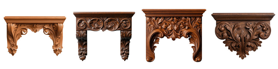 Exquisite ornate wooden furniture moldings brackets and architectural carvings showcasing intricate baroque and rococo designs for luxurious and sophisticated interior design and home decor