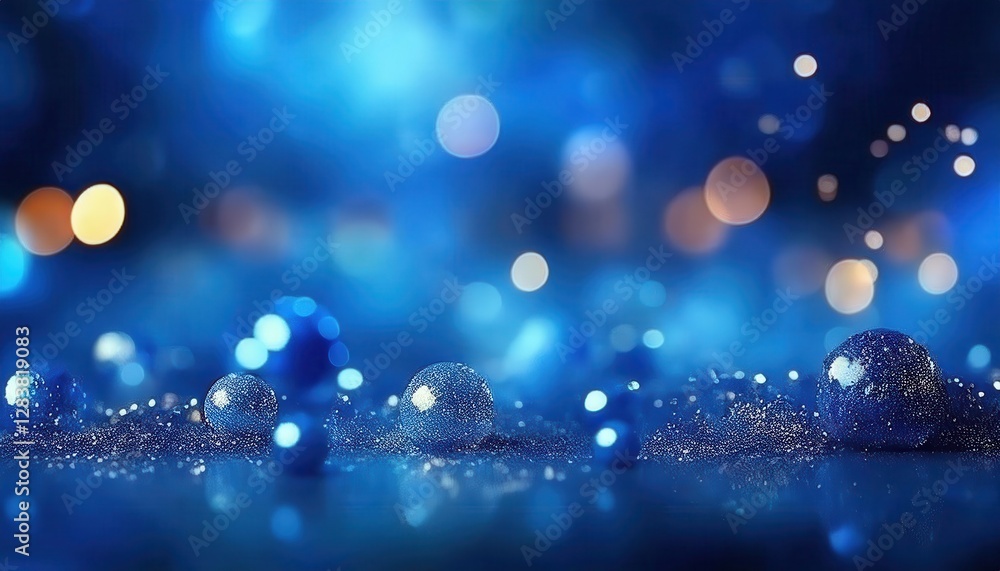 Aufkleber abstract deep blue bokeh lights with shimmering particles on textured surface, fantasy glow for background and design

