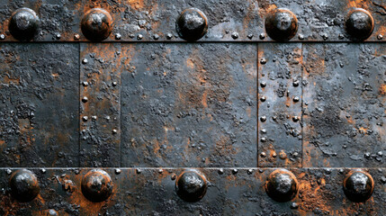 Textured Metal Panel With Rivets And Corrosive Surface Details