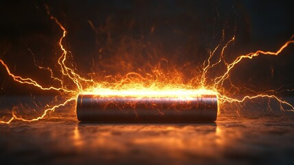 Powerful Energy: A Glowing Battery with Electric Sparks