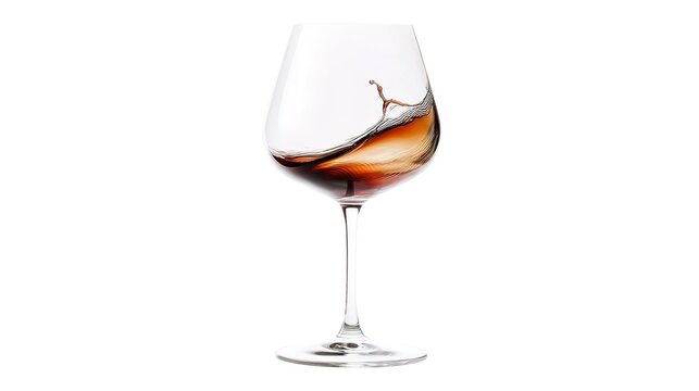 Two wine glasses clinking together, with red and white wine splashing, isolated on the left side of an all-white background.