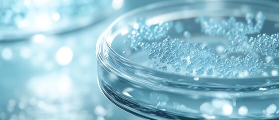 Closeup of petri dishes with growing bacterial colonies and fungal cultures, sterile laboratory environment for microbiology research study
