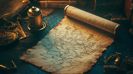 Old parchment scroll for magic ui game cartoon. Papyrus paper roll with treasure map piece icon. Ancient wizard page frame for announcement or witchcraft manuscript. Vintage fairytale message document