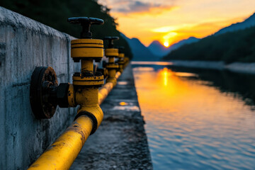 Pipeline at sunset scenic river view