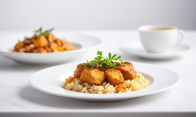 Delicious Golden Fried Tofu on Creamy Risotto with Fresh Herbs