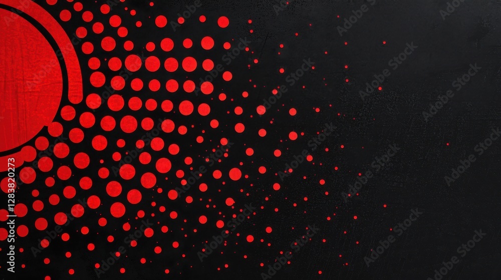 Poster abstract design with red dots and black background creating a dynamic visual effect for modern artwo