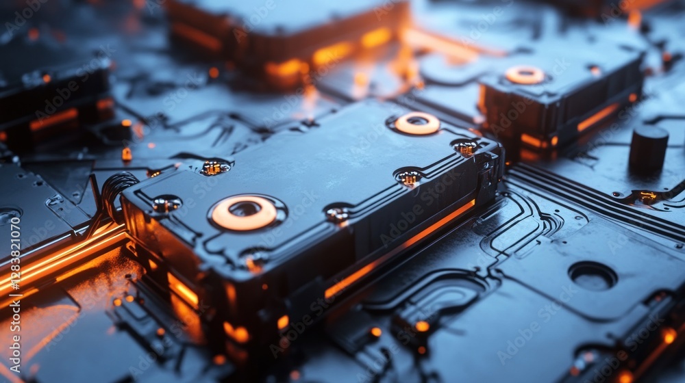 Poster futuristic circuitry: a close-up of advanced technological components