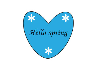 Hello spring text in a blue heart