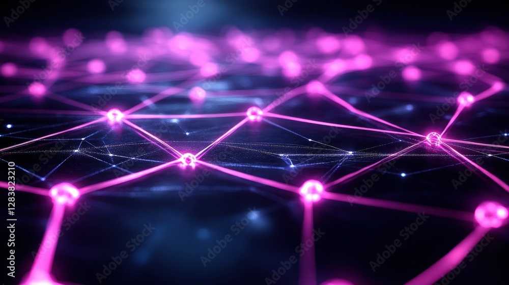 Poster abstract pink network with connected lines on a grid surface for science and technology backgrounds