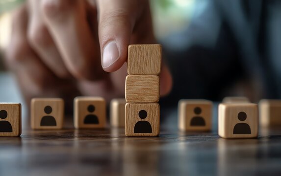 Hand of manager selecting employee icons, human resources concept, digital recruitment process, talent pool selection, job applicants evaluation, ultradetailed, 8K resolution