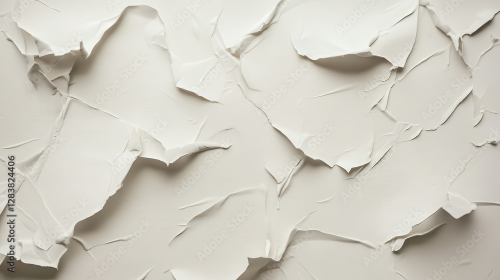 Poster textured white plaster wall with torn effect and abstract patterns