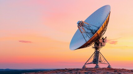 Large Satellite Dish on the Surface of Mars at Sunset