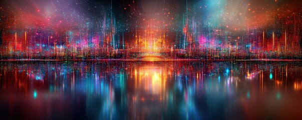 Abstract Background with Neon Organic Spectrum Effects Concept. Abstract Digital Landscape with Vibrant Colors and Light Reflections