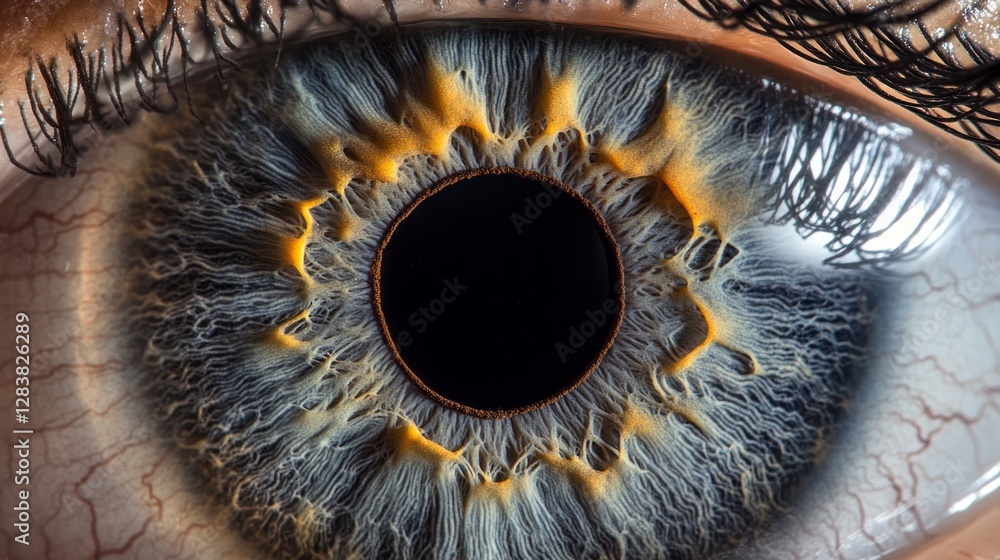 Poster Focusing on the mesmerizing patterns of the iris, revealing a stunning interplay of colors and textures. The intricate lines and depth evoke a sense of wonder about human vision