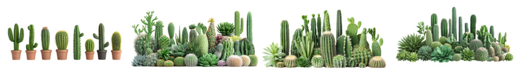 Variety of Cactus and Succulent Plants Arranged in Pots and Displayed in a Lush Natural Garden Environment