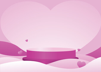 Valentine's podium background with waves and love ornaments in pink