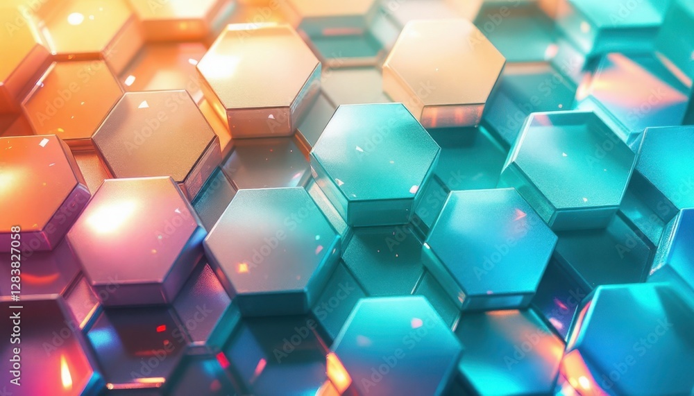 Poster colorful hexagonal pattern with vibrant reflections