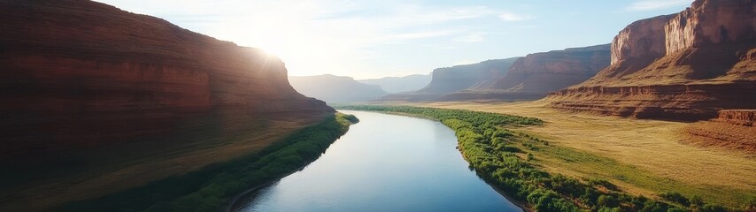 Serene Landscape of River Flowing Through Majestic Mountain Valley