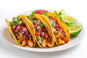 Delicious Chicken Tacos with Fresh Vegetables and Lime Slices