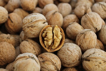 walnuts on wooden background