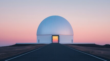 Twilight View of Observatory Dome with Opening at Dusk