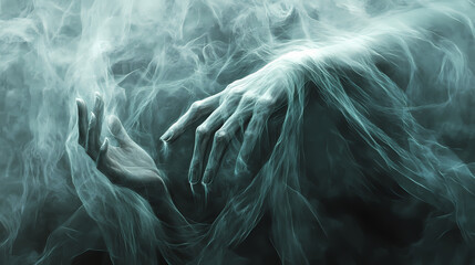 Ethereal touch - hands reaching through veil. Ghostly Hands Reaching Through Veil. Illustration