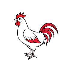 Rooster Silhouette and color icon logo vector Art illustration isolated on white background.