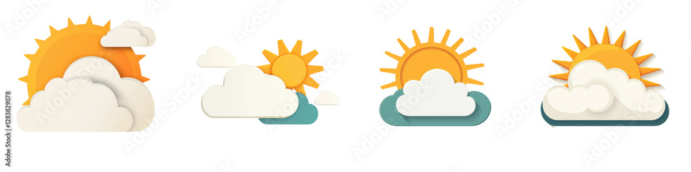Wall mural a set of stylized weather icons showcasing various sky conditions such as sunny partly cloudy and ov