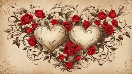 2. **Antique Valentine's Card: Red Hearts on Textured Paper**