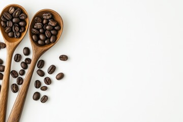 Fototapeta premium Wooden Spoons Filled with Coffee Beans on a Neutral Background