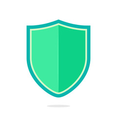 Green shield with a teal border appropriate for environmental organizations, sustainable businesses, or ecofriendly products to indicate safety and protection.