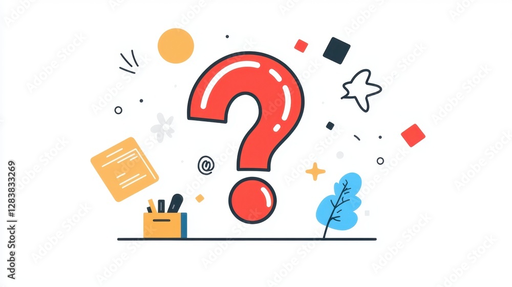 Poster creative question mark illustration with colorful elements for designs and projects in a fun and eng