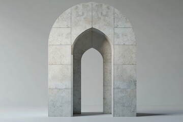 A single stone archway set in an empty neutral studio