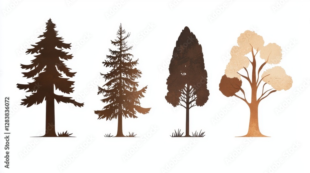 Poster collection of silhouette trees in various shapes and styles for nature and environment themes suitab