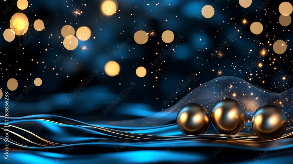 Aufkleber mesmerizing golden orbs floating on a shimmering blue wave abstract art creation calm environment ca