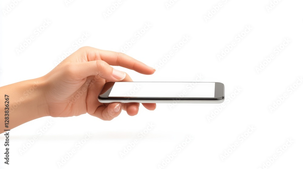 Poster hand holding smartphone with blank screen for design and display