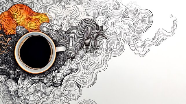 Intricate Line Art Coffee Cup Illustration: A Whimsical Morning Brew AI Generated