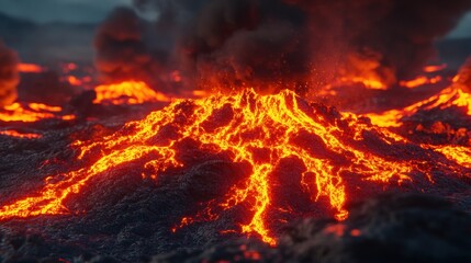 Fiery Volcanic Eruption: Molten Lava Flows