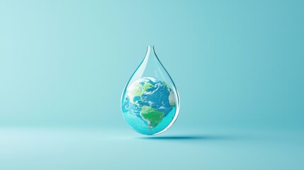 Illustration of a Water Drop Containing a Vibrant Earth Globe, Symbolizing Environmental Conservation and the Importance of Water Resources