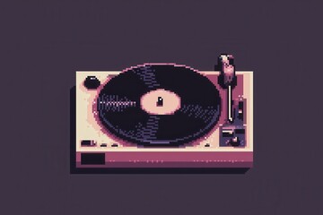 Obraz premium Retro Pixel Art Turntable Vinyl Record Player Music Audio Device