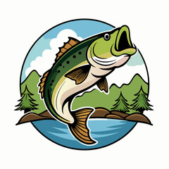 Fishing and Wildlife Vector: Leaping Fish in River Scene"