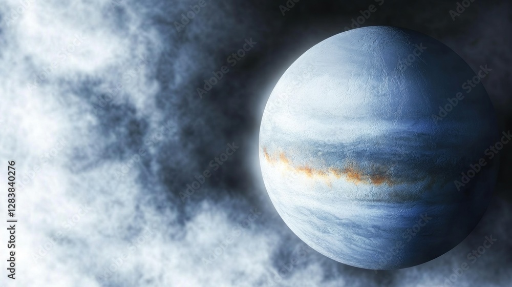 Poster celestial sphere, detailed rendering of an alien planet against nebula