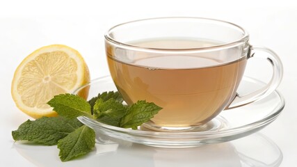 Clear Glass Tea Cup with Lemon and Mint
