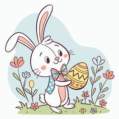 Springtime Easter Illustration: Bunny with Colorful Egg"