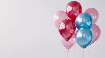 Red, blue and white balloons on grey background ,Red, blue and white balloons on white background with copy space