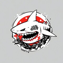 Aggressive Shark Illustration: A Fierce Marine Predator in a Red Circle
